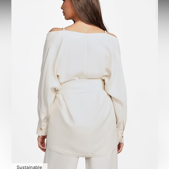 Marciano Off-Shoulder White Linen Blouse - Size M - Picture 7 of 8